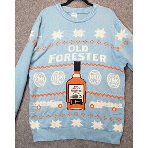 Old Forester Bourbon Ugly Christmas Sweater Mens XL Light Blue Pullover